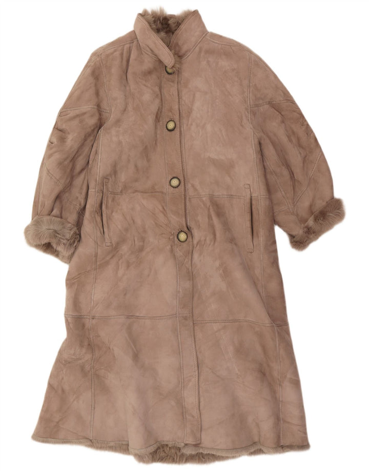Casaco feminino vintage de shearling UK 16 grande marrom
