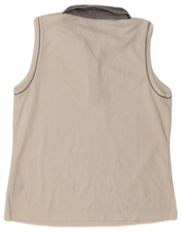 Camisa polo feminina sem mangas IZOD Reino Unido 14 grande algodão branco
