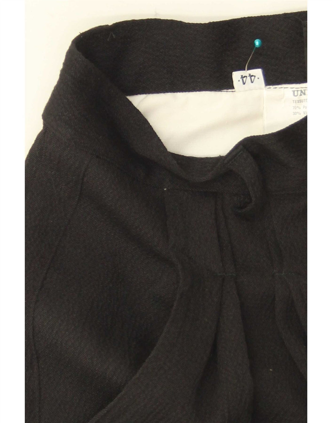 Calça de terno feminina vintage IT 44 médio W26 L35 poliéster preto