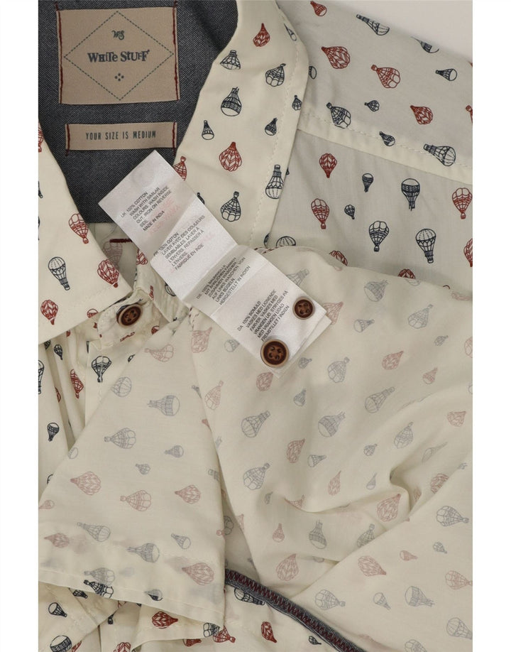 WHITE STUFF Camisa masculina clássica de ajuste médio algodão manchado branco