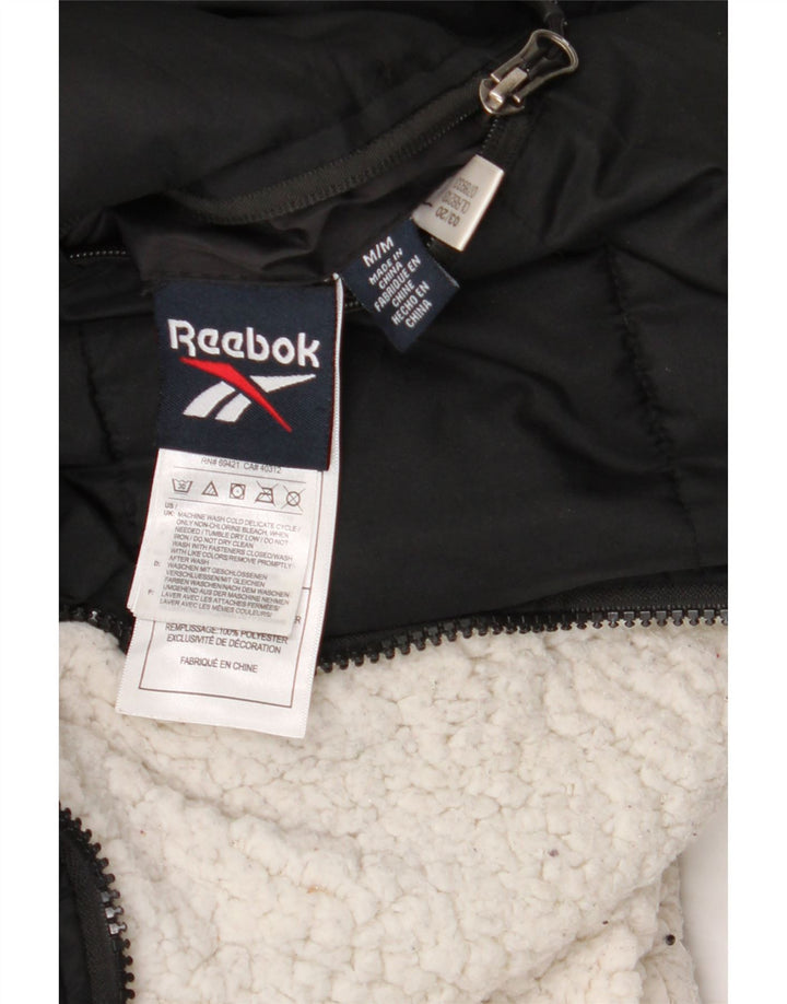 Jaqueta acolchoada reversível com capuz feminino Reebok UK 14 poliéster preto médio