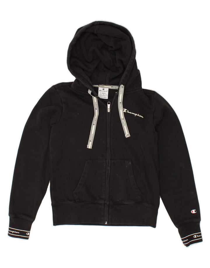 CHAMPION Womens Crop Zip Hoodie Sweater UK 6 XS Black Cotton Vintage Champion and Second-Hand Champion from Messina Hembry 