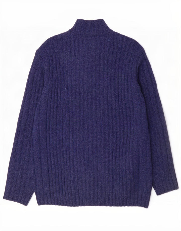 Suéter cardigan masculino Harvey Miller de lã azul médio