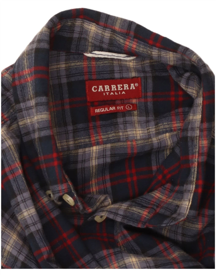 Camisa masculina de flanela CARRERA regular fit grande xadrez azul marinho