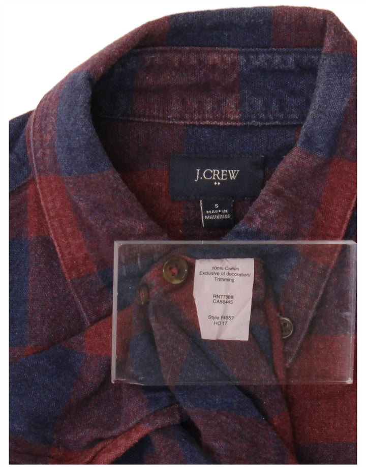 Camisa masculina de flanela J. CREW pequena de algodão xadrez cor de vinho