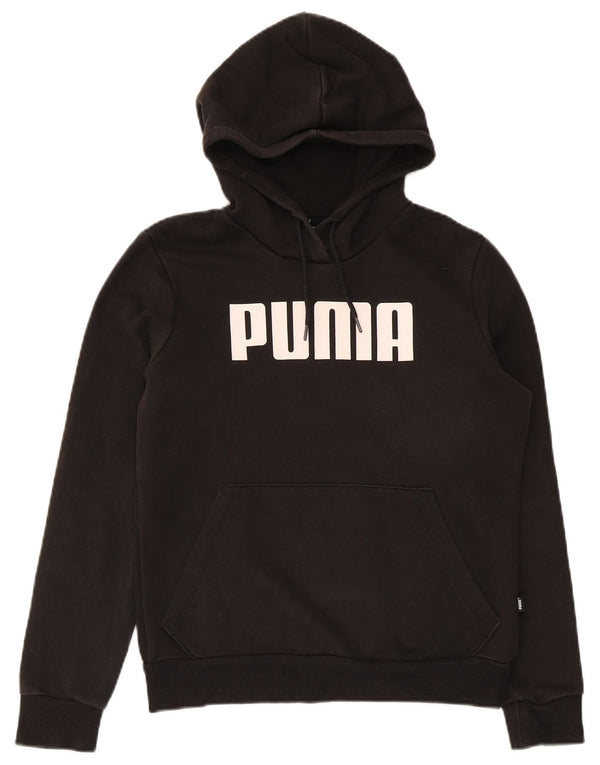 Puma feminino gráfico moletom com capuz Reino Unido 10 pequeno algodão preto
