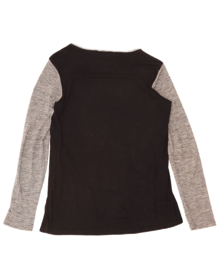 Zara Top gráfico feminino manga comprida UK 10 pequeno cinza colorblock poliéster