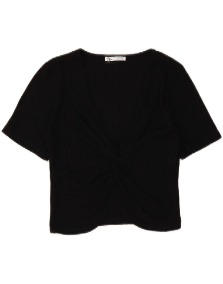 Zara Womens Crop Top UK 8 Pequeno Poliéster Preto