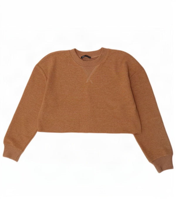Zara Womens Crop Sweatshirt Jumper UK 14 Médio Bege Poliéster