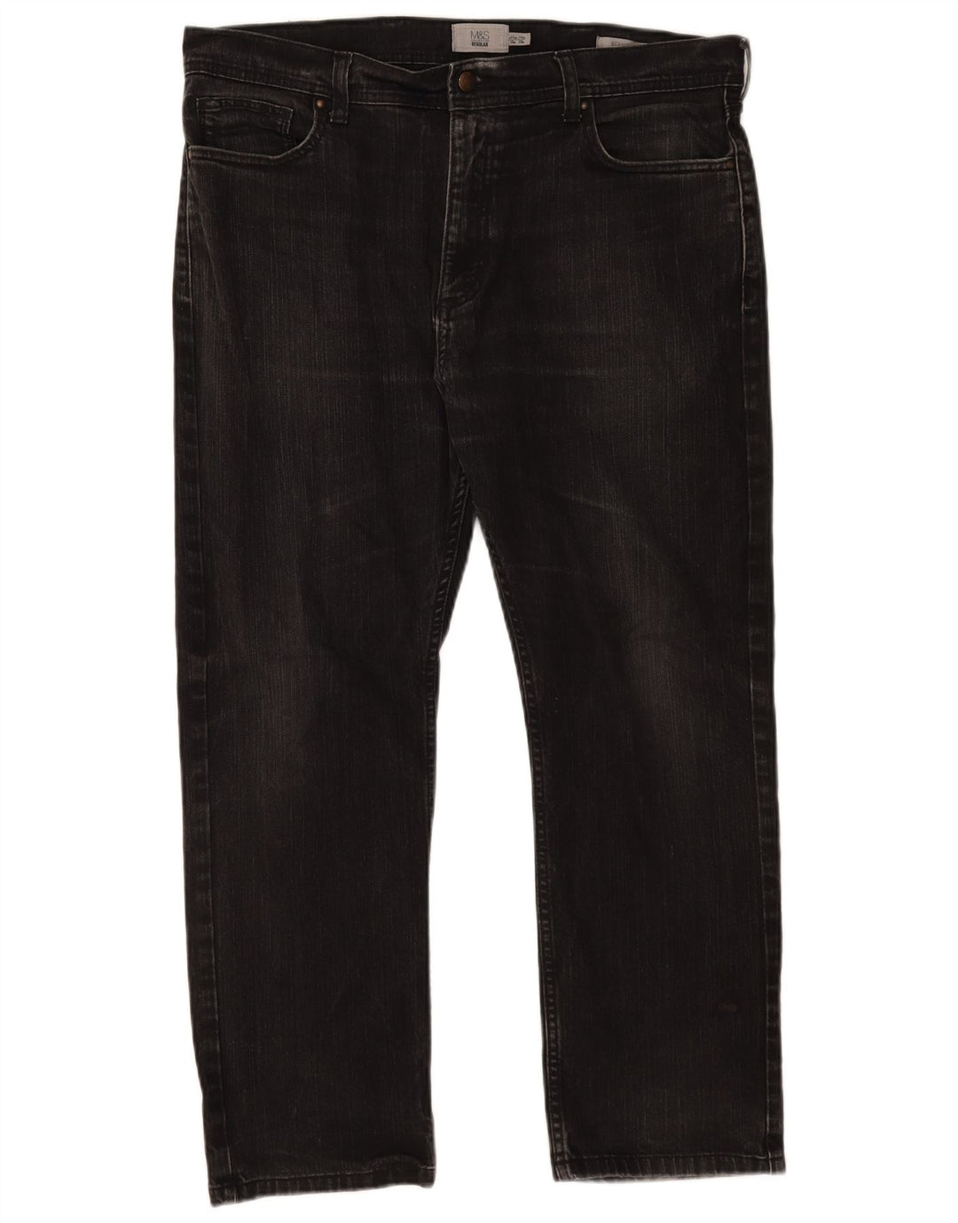 Calça jeans reta regular masculina Marks & Spencer W38 L29 algodão preto