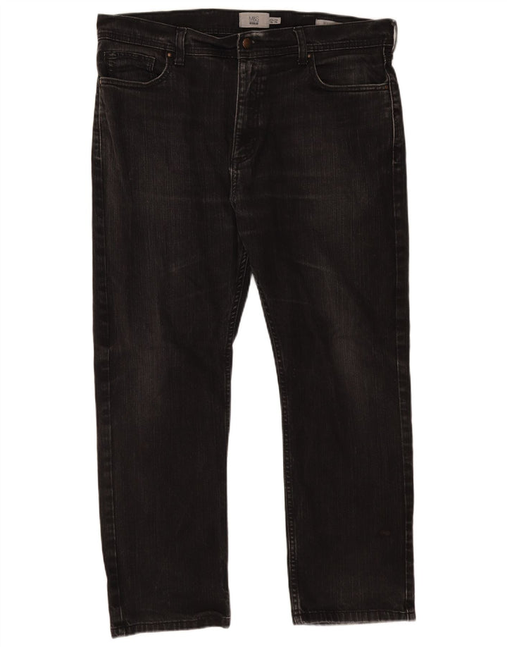 Calça jeans reta regular masculina Marks & Spencer W38 L29 algodão preto