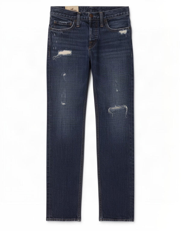 Hollister Mens Distressed Slim Jeans W28 L30 Azul Marinho Algodão