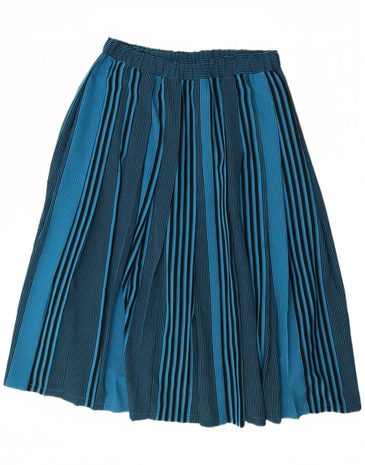 Saia plissada feminina VINTAGE IT 44 médio W32 poliéster listrado azul