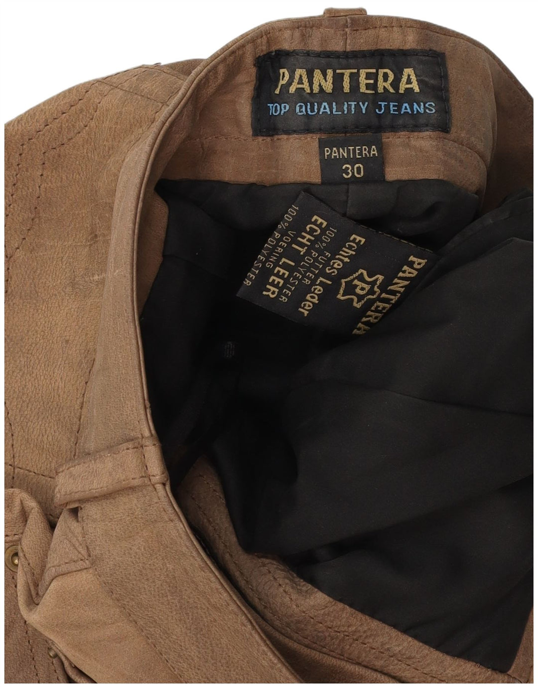 Calça masculina de couro reto PANTERA W30 L33 couro bege