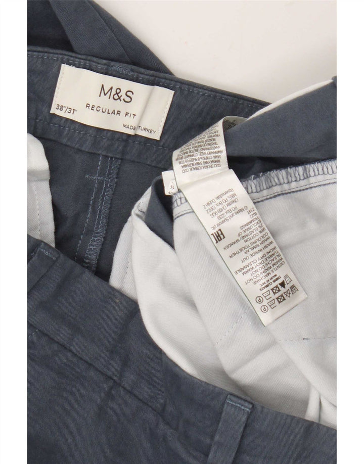 Calça chino masculina Marks & Spencer de ajuste regular W38 L31 algodão azul