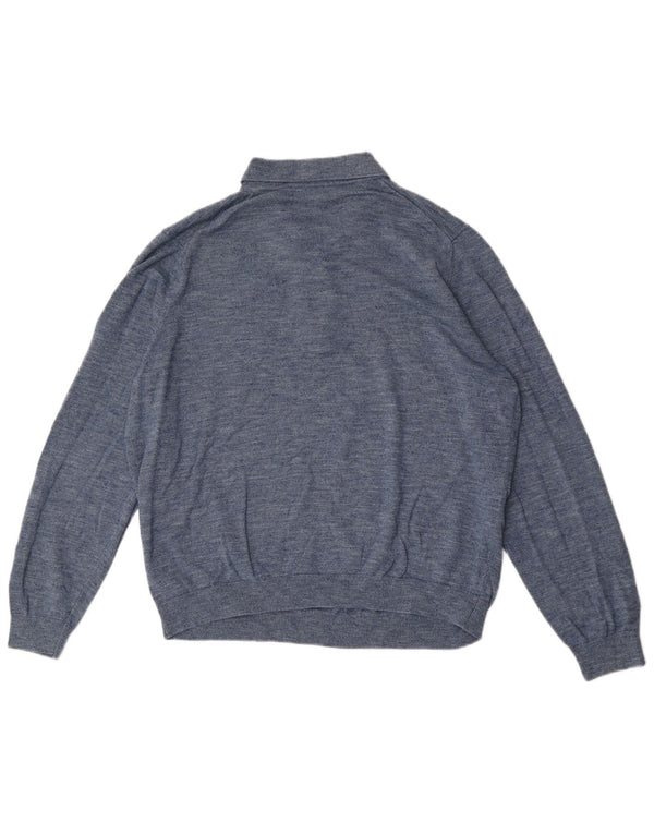 Suéter masculino Marks & Spencer com gola polo XL algodão manchado azul