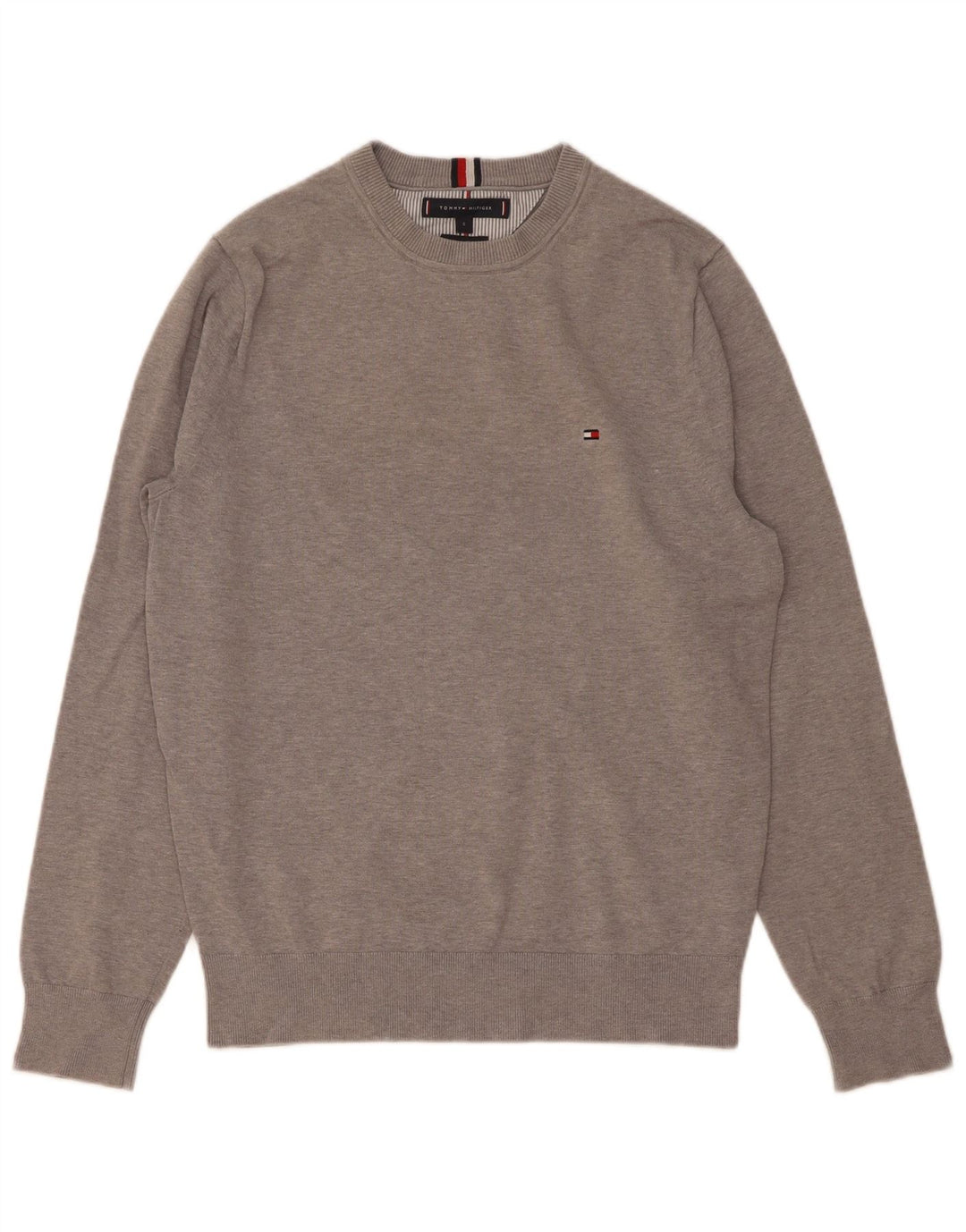 Suéter masculino Tommy Hilfiger com gola redonda e algodão cinza pequeno