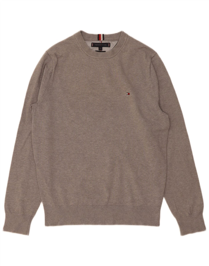 Suéter masculino Tommy Hilfiger com gola redonda e algodão cinza pequeno