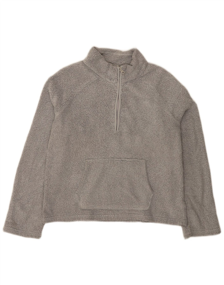 Jumper de lã com zíper e pescoço para mulheres gordas, poliéster cinza grande Reino Unido 14