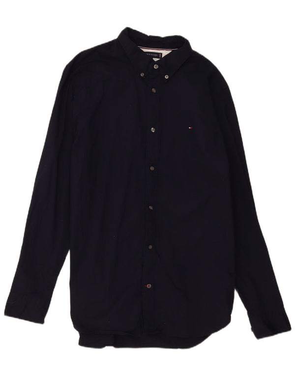Camisa masculina Tommy Hilfiger Slim Fit grande algodão azul marinho