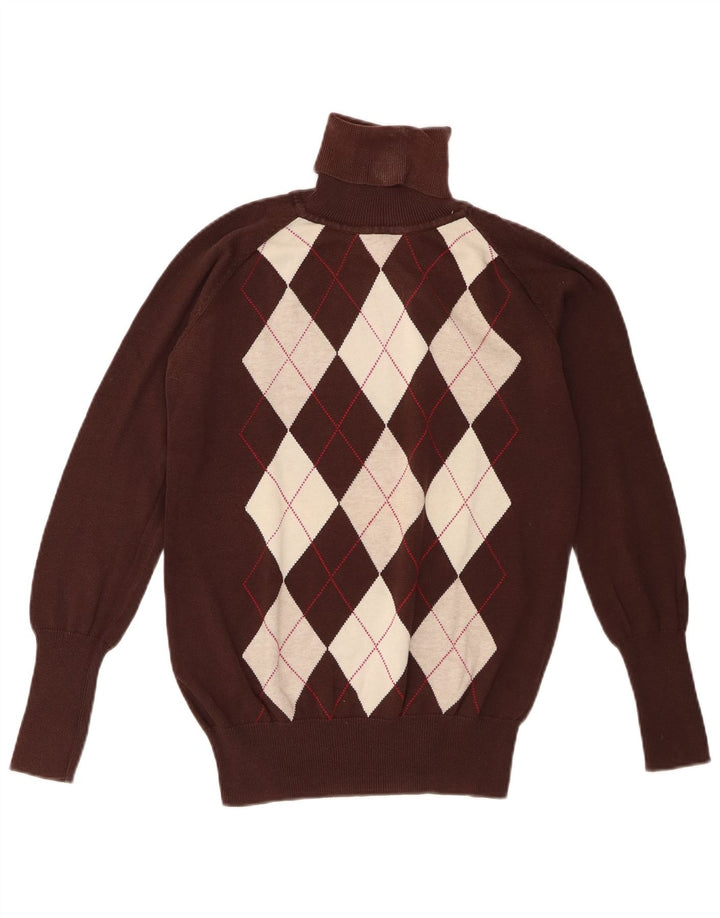 Suéter feminino Zara com gola redonda Reino Unido 14 grande marrom argyle/diamante