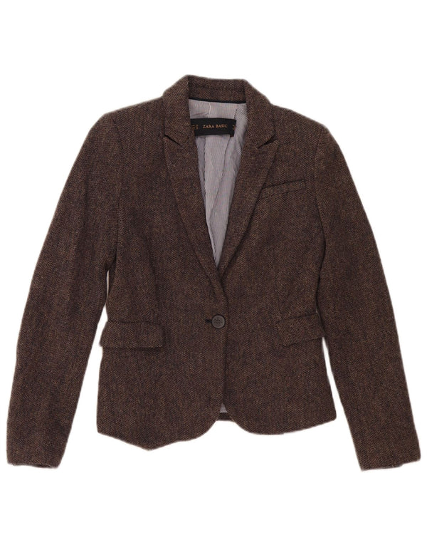 Jaqueta blazer feminina Zara com 1 botão UK 6 XS marrom espinha de peixe