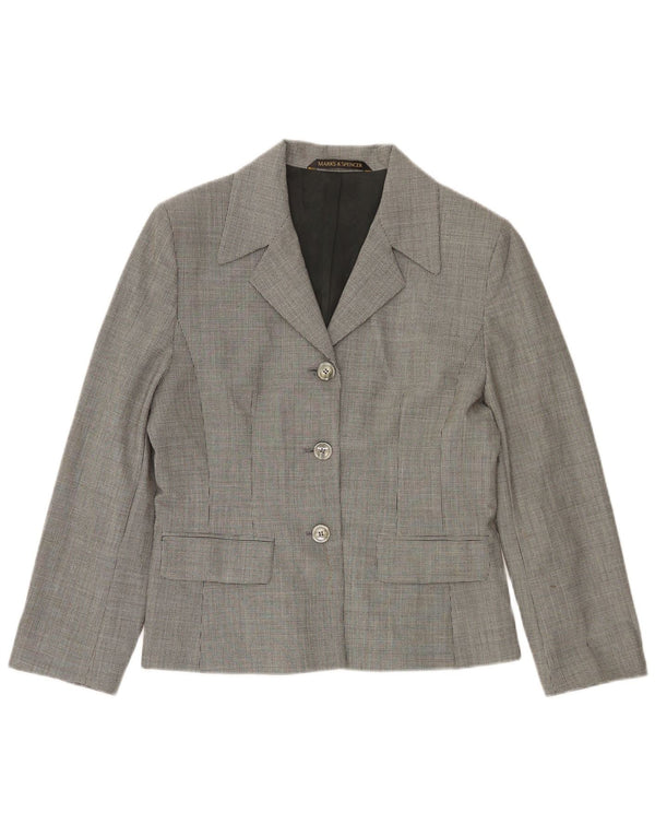 Jaqueta blazer feminina de 3 botões Marks & Spencer Reino Unido 14 grande cinza houndstooth