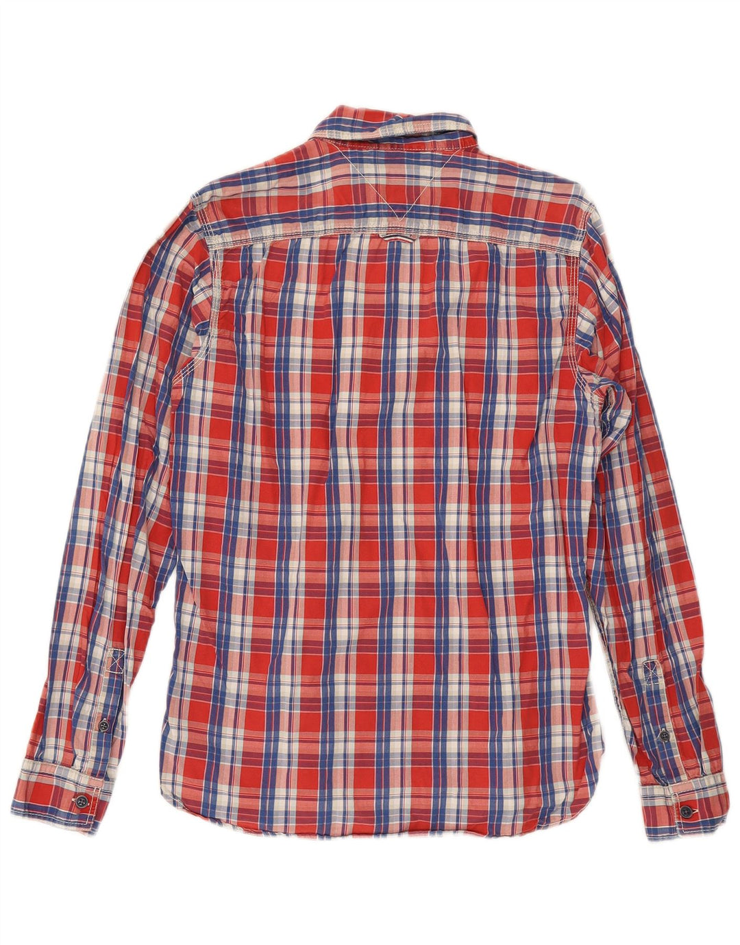 Camisa masculina Tommy Hilfiger pequena xadrez vermelha de algodão