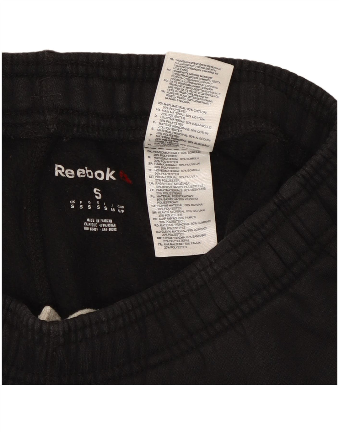 Reebok Mens Treino Calças Joggers Pequeno Algodão Preto