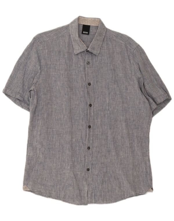 Camisa masculina de manga curta Hugo Boss grande algodão azul