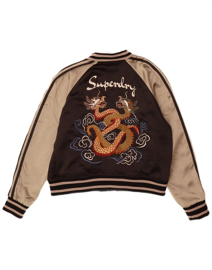 Superdry Womens Graphic Tracksuit Top Jacket Reino Unido 16 Grande bloco colorido marrom