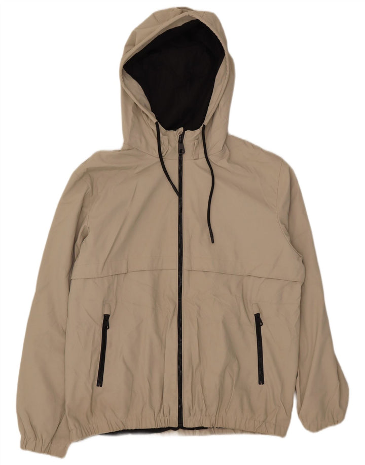 Zara Mens Hooded Bomber Jacket UK 38 Polietileno Bege Médio