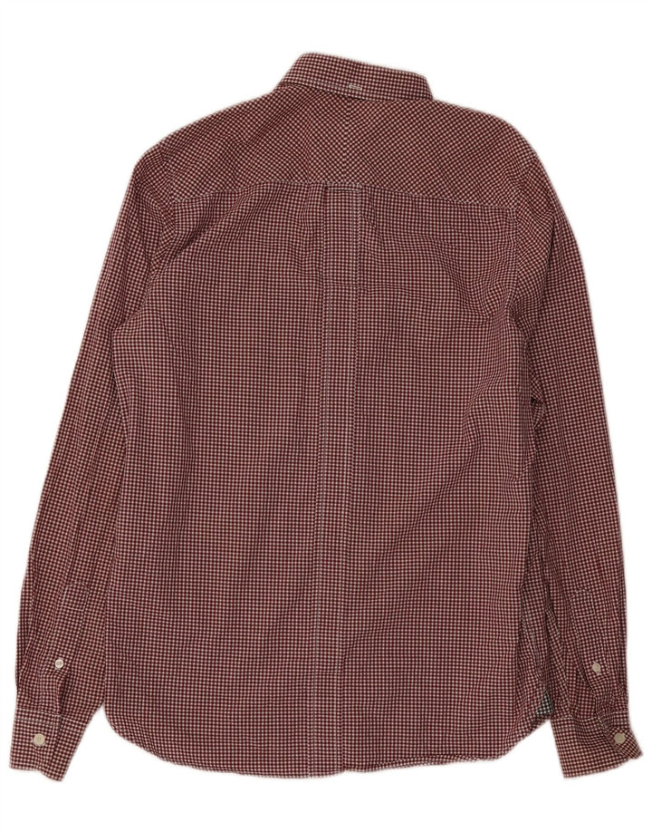 Camisa masculina Fred Perry pequena de algodão gingham cor de vinho