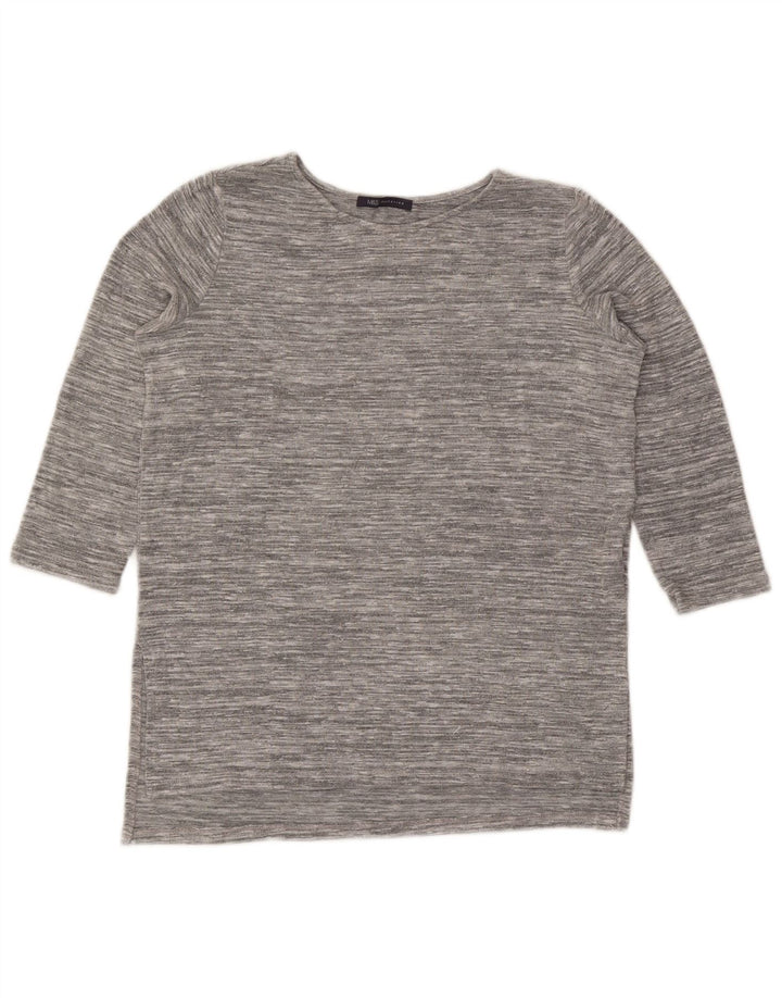 Top feminino Marks & Spencer manga 3/4 Reino Unido 12 viscose manchada cinza médio