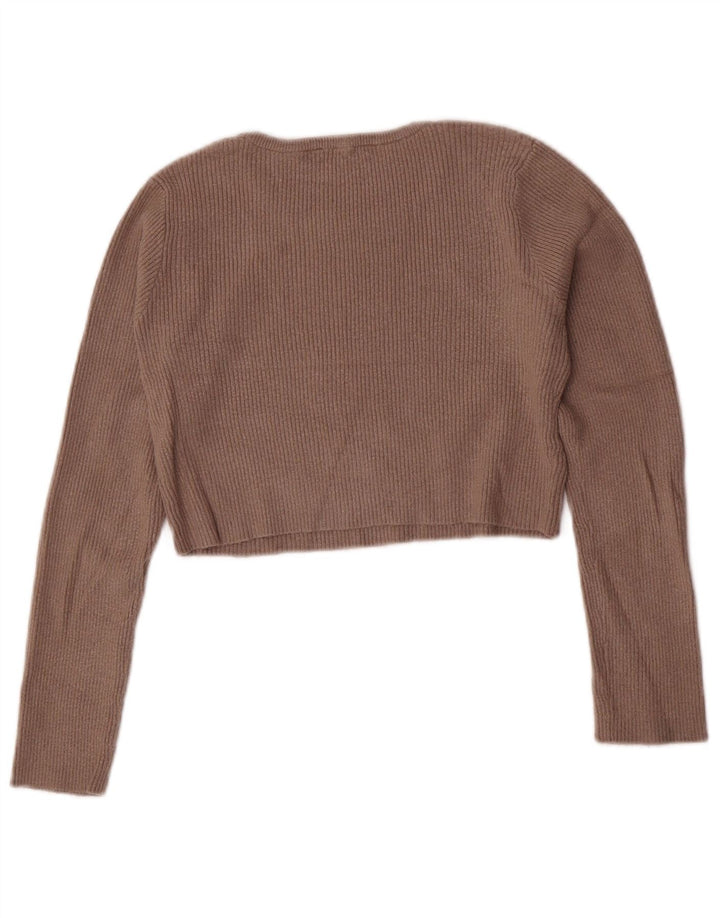 ZARA Top curto feminino manga comprida Reino Unido 14 grande viscose marrom