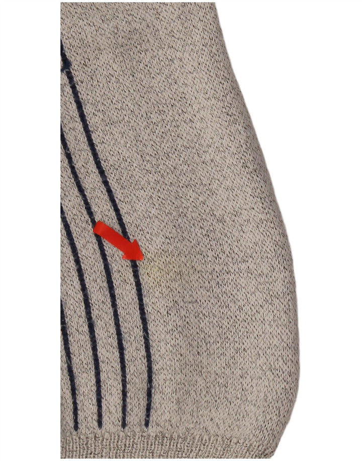 Suéter vintage masculino com gola redonda grande bloco colorido cinza