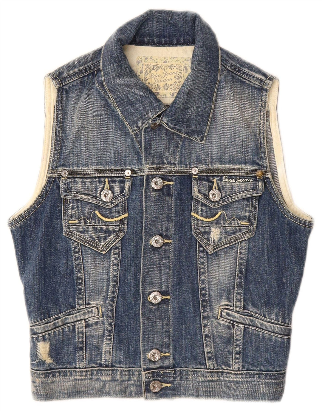 PEPE Jeans Colete jeans desgastado para meninos 7-8 anos algodão azul médio