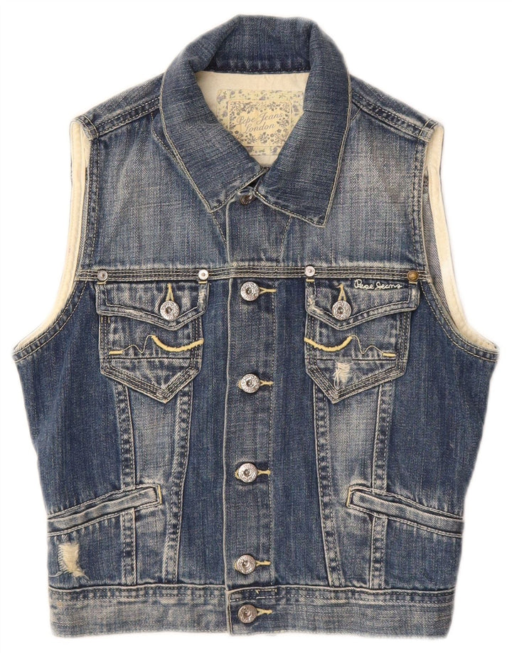 PEPE Jeans Colete jeans desgastado para meninos 7-8 anos algodão azul médio