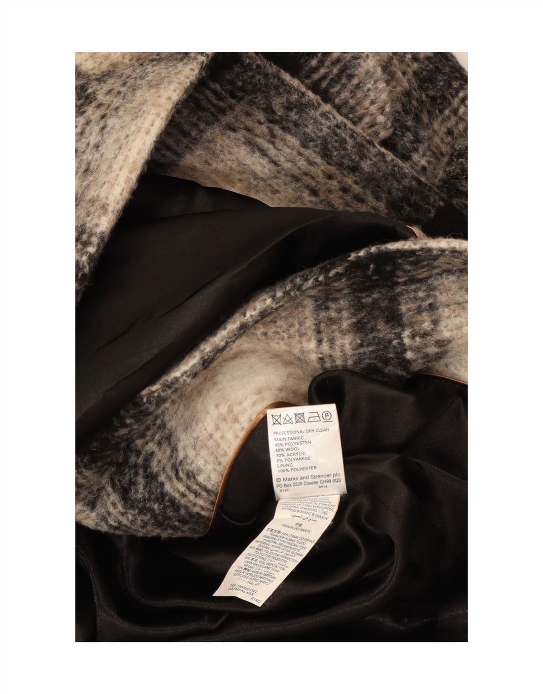 Casaco feminino Marks & Spencer com peito duplo Reino Unido 14 grande xadrez bege
