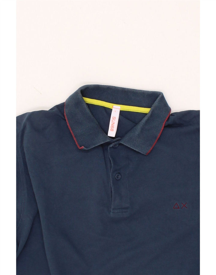 SUN68 Mens Polo Shirt Large Navy Blue Cotton Vintage Sun68 and Second-Hand Sun68 from Messina Hembry 