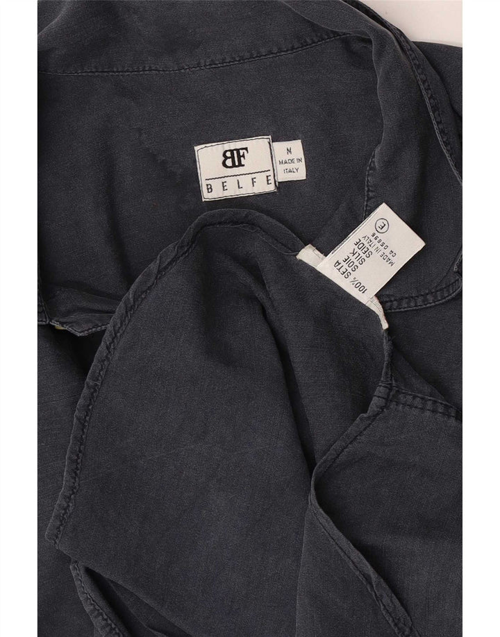 Belfe & Belfe Camisa pulôver masculina de manga curta seda cinza médio