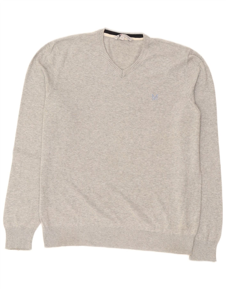 CREW CLOTHING Suéter masculino com decote em V grande algodão cinza