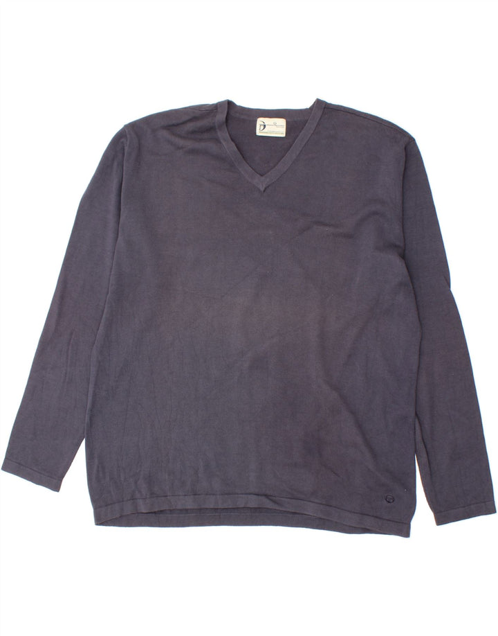 SERGIO TACCHINI Mens V-Neck Jumper Sweater XL Navy Blue Cotton Vintage Sergio Tacchini and Second-Hand Sergio Tacchini from Messina Hembry 