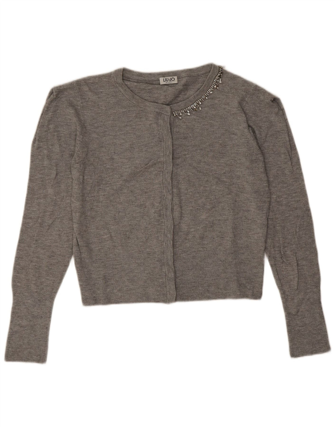 Liu Jo Suéter feminino cropped cardigan Reino Unido 12 cinza médio
