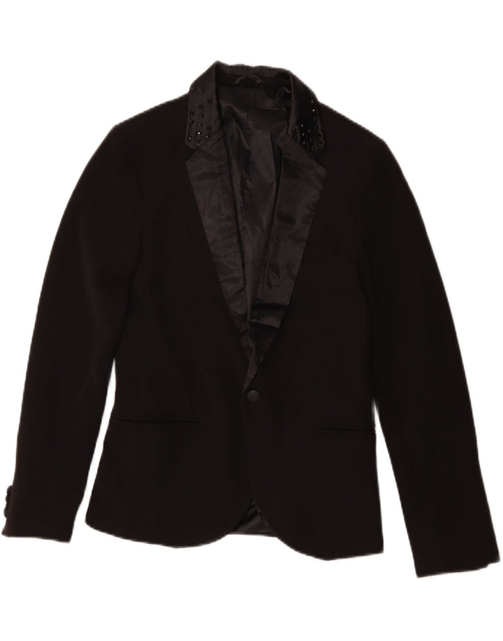 ZARA Jaqueta Blazer Feminina com 1 Botão Reino Unido 10 Pequena Poliéster Preta