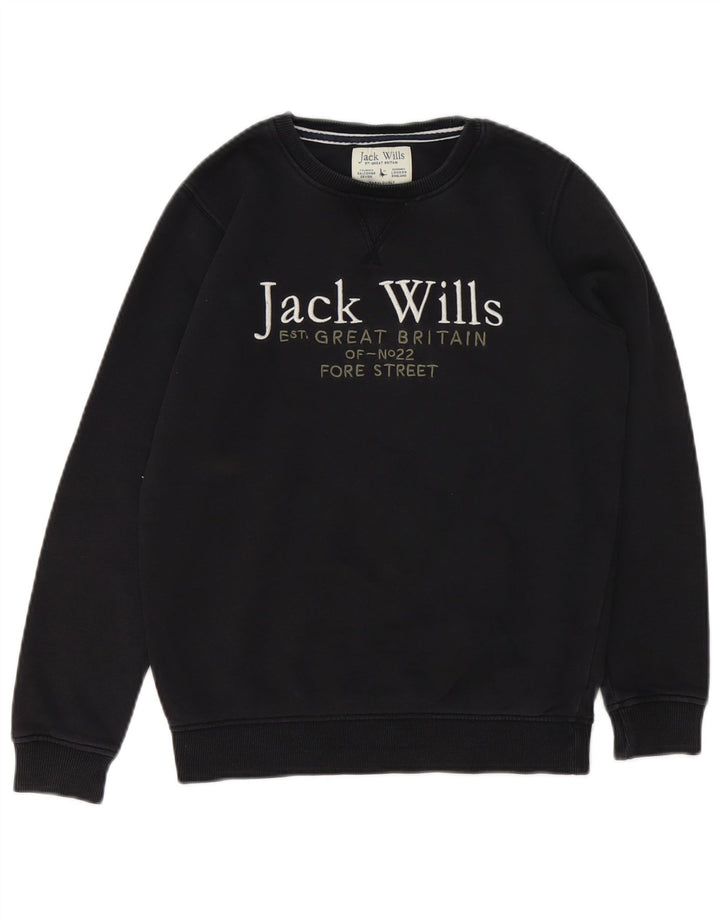 JACK WILLS Boys Graphic Sweatshirt Jumper 10-11 Years Black Cotton