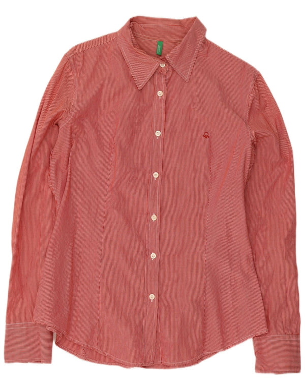 Camisa feminina Benetton UK 18 XL listrada vermelha algodão