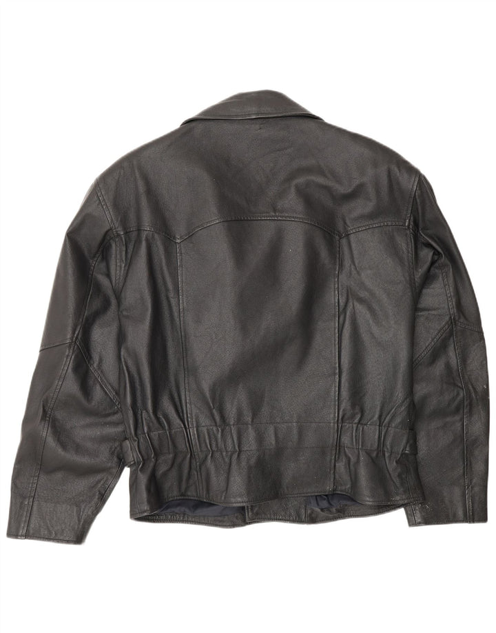Jaqueta de couro masculina vintage para motociclista Reino Unido 38 couro preto médio