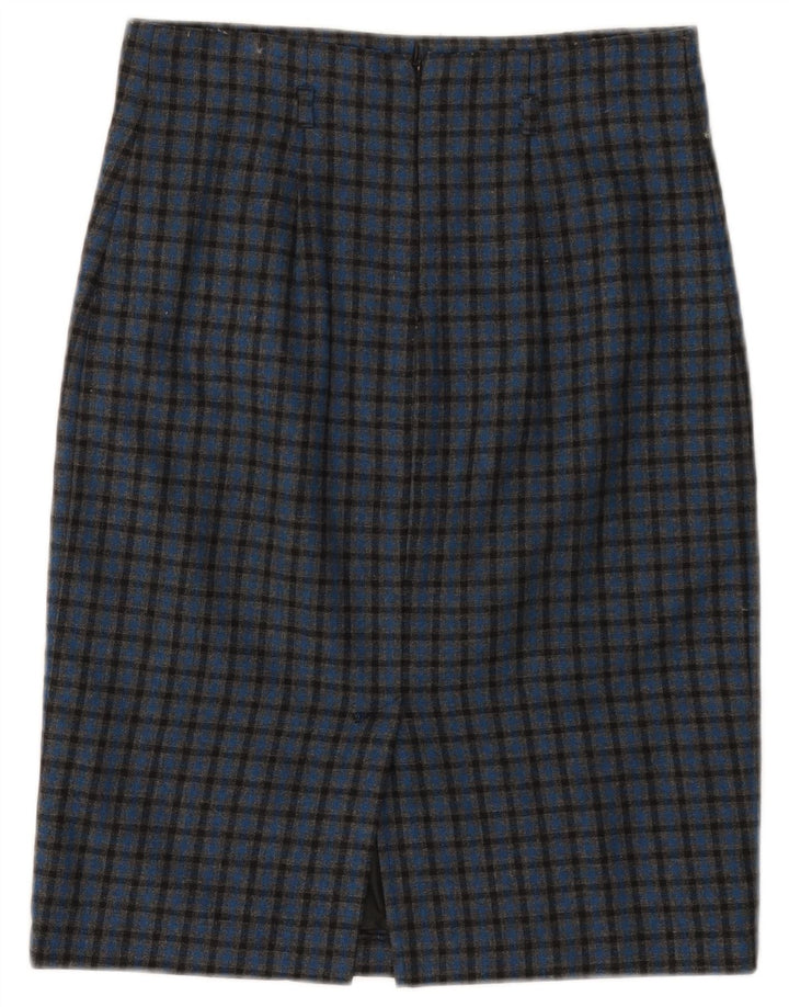 Saia lápis feminina BENETTON W28 xadrez azul médio