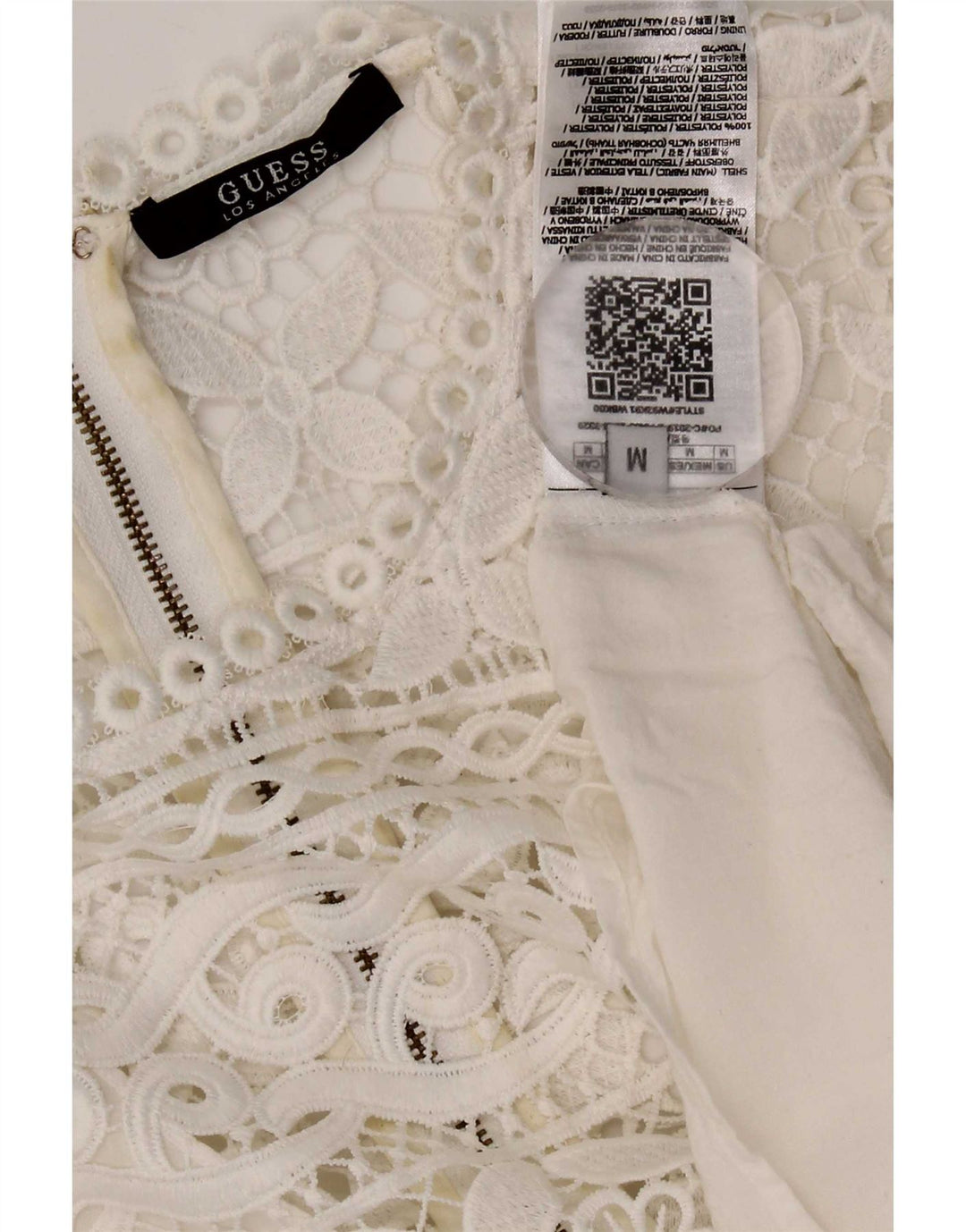 Guess Vestido feminino sem mangas com renda em camadas UK 12 poliéster branco médio